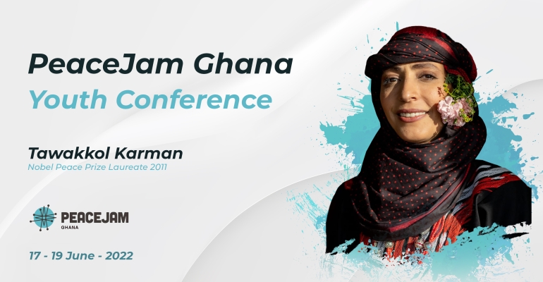 Tawakkol Karman delivers a speech at PeaceJam Ghana Youth Conference